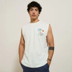 Clearance Comfortabel mouwloos shirt met print op voor-en ac T-shirt