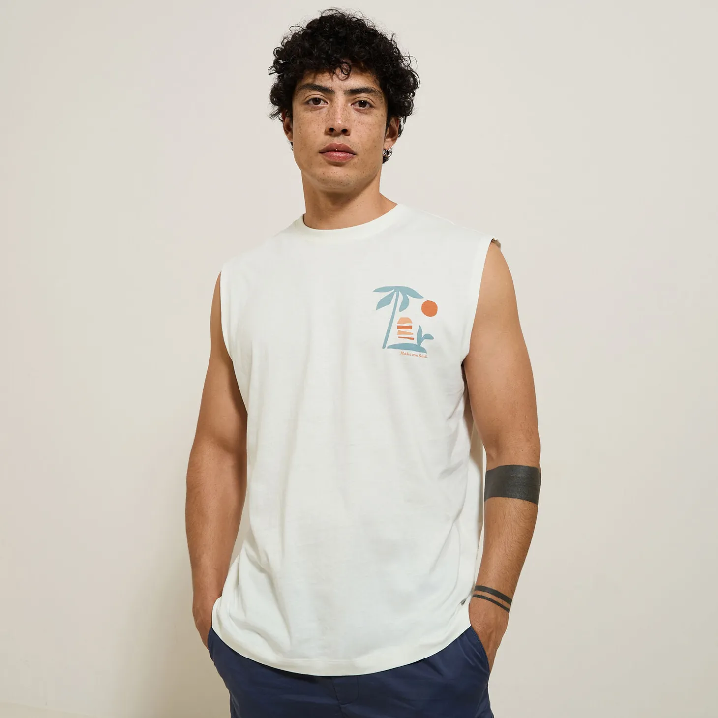 Clearance Comfortabel mouwloos shirt met print op voor-en ac T-shirt