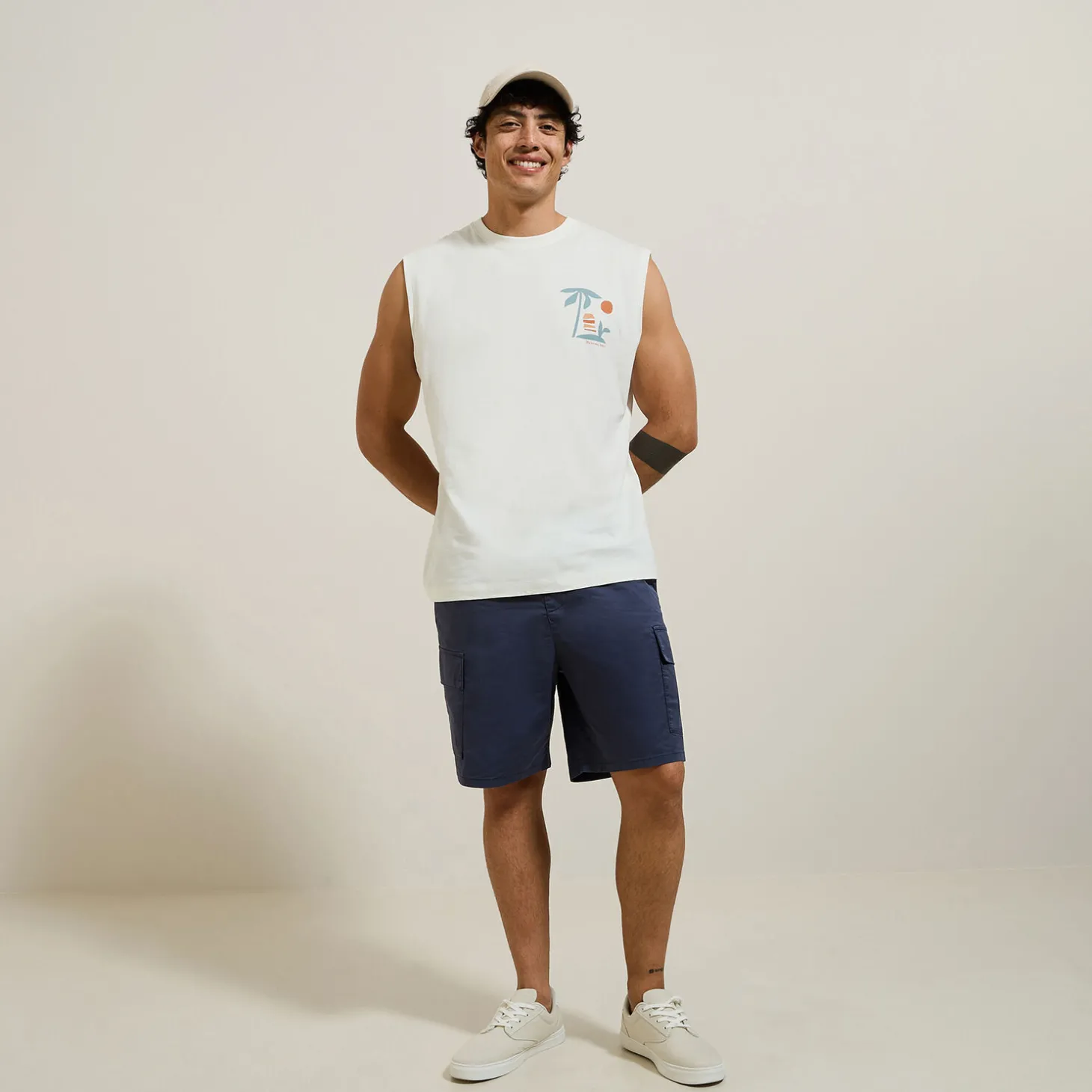 Clearance Comfortabel mouwloos shirt met print op voor-en ac T-shirt