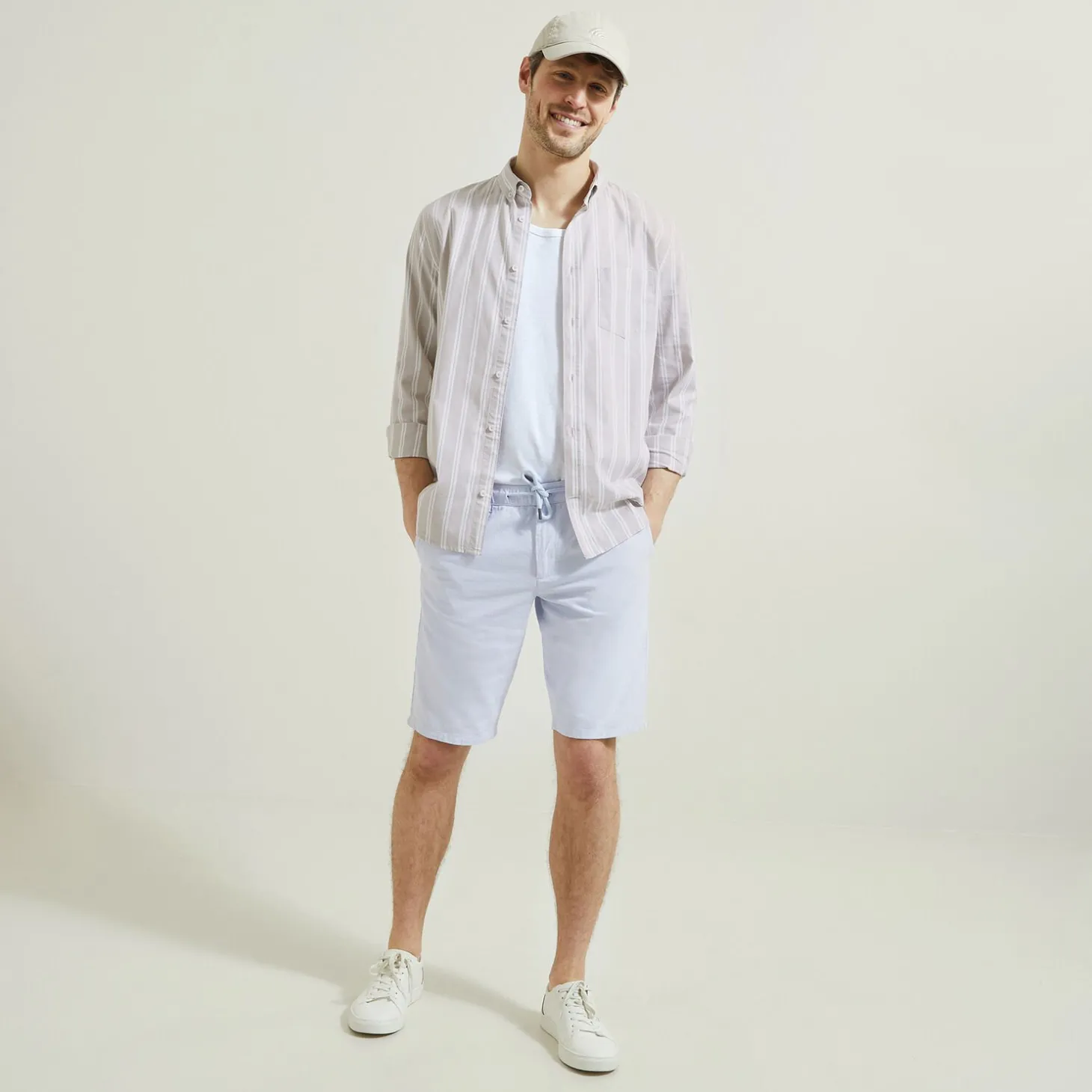 Online Effen bermuda in katoen en linnen Bermuda