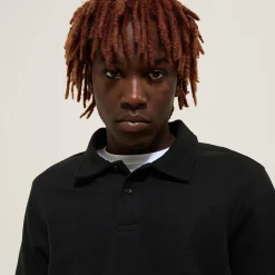 Online Effen relaxed polo met korte mouwen in textuurstof Polo