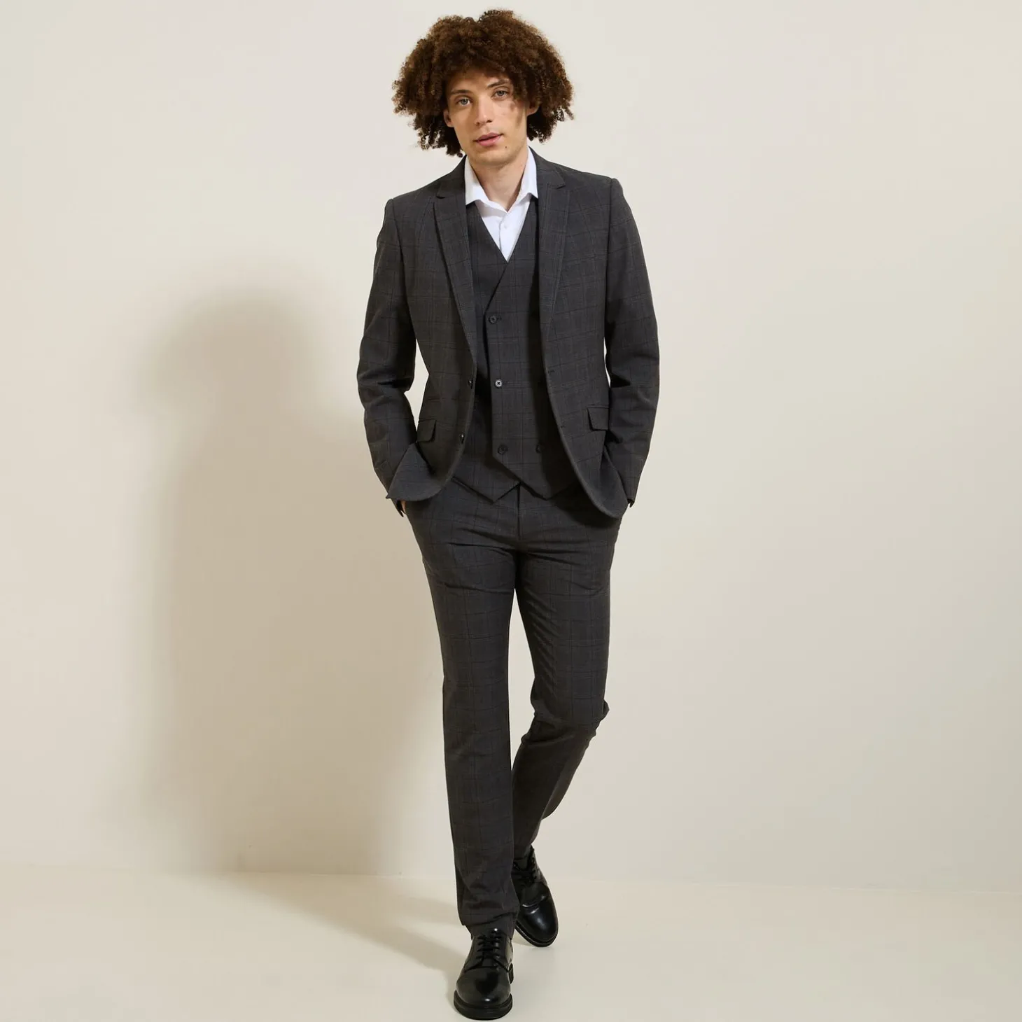 Shop Het pakket slim kostuum fantasiestofn - Grijs Combinatie Kostuum