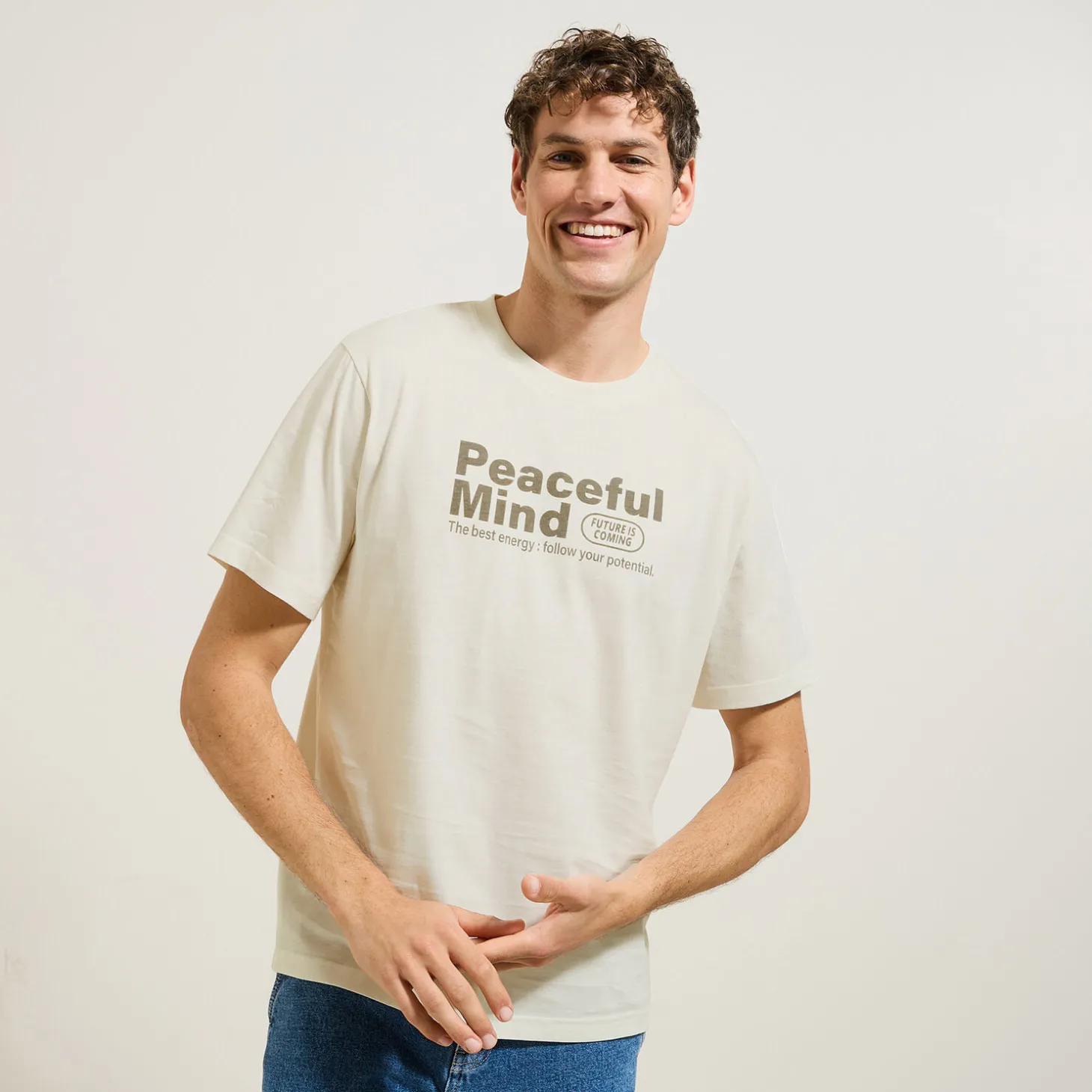 Cheap Katoenen T-shirt met ronde hals en print T-shirt