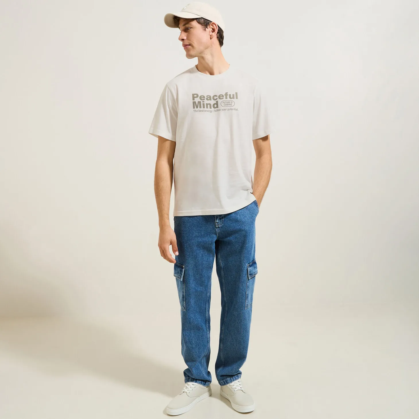 Cheap Katoenen T-shirt met ronde hals en print T-shirt