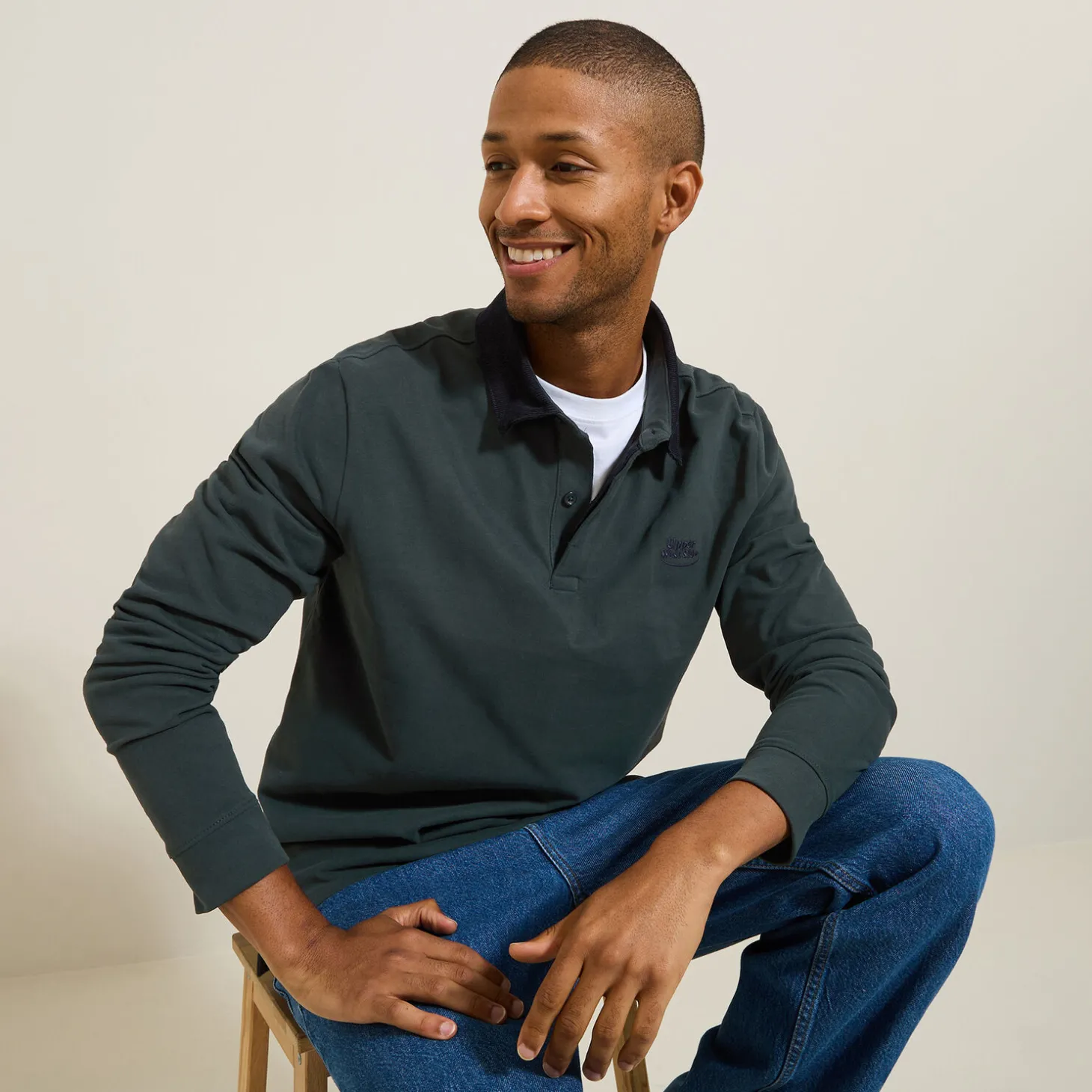 New Polo lange mouwen in piquékatoen, fluwelen kraag Polo