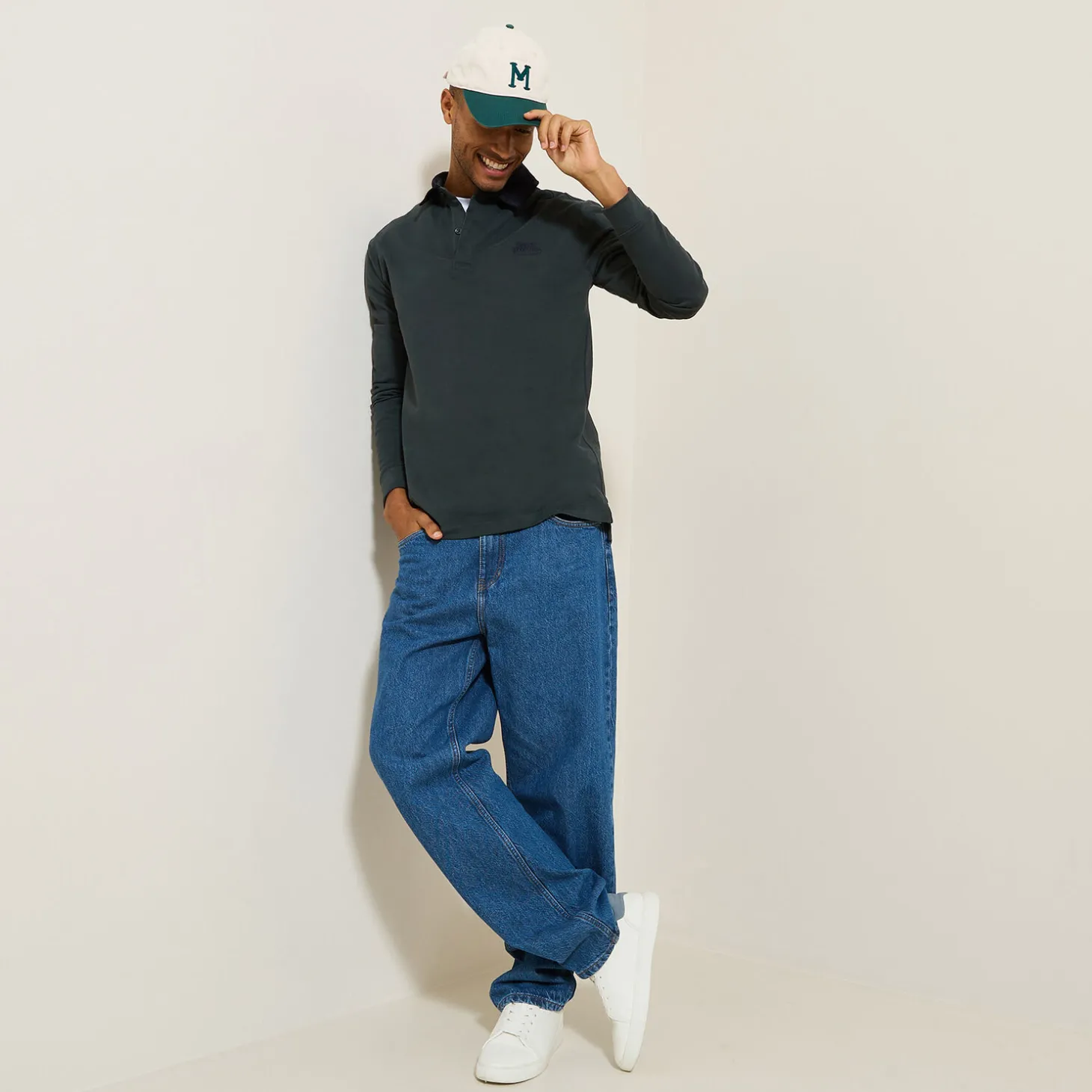 New Polo lange mouwen in piquékatoen, fluwelen kraag Polo