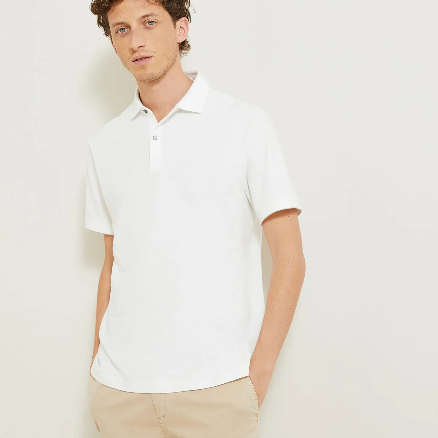 Fashion Polo met korte mouwen, visgraatmotief en Italiaans Polo