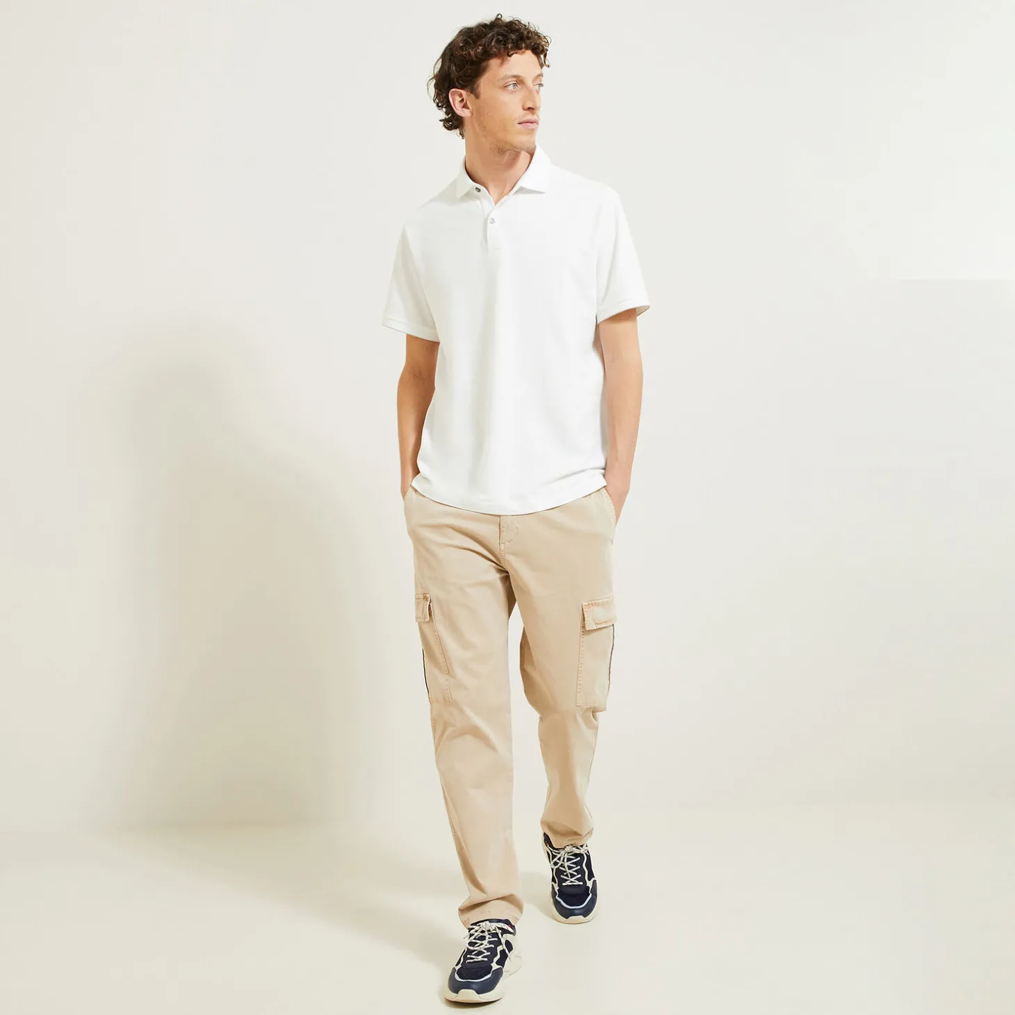 Fashion Polo met korte mouwen, visgraatmotief en Italiaans Polo