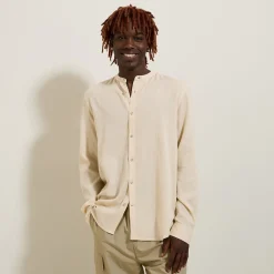 Shop Regular effen hemd in gekreukte stof van katoen en Overhemd