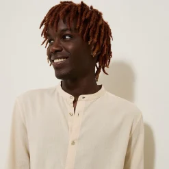 Shop Regular effen hemd in gekreukte stof van katoen en Overhemd