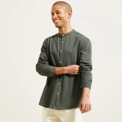 Sale Regular effen hemd in gekreukte stof van katoen en Overhemd