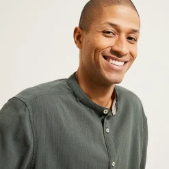 Sale Regular effen hemd in gekreukte stof van katoen en Overhemd