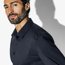 Discount Regular effen hemd in katoen, nylon en elastaan Formele Overhemden|Overhemd