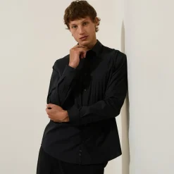 Discount Regular effen hemd in katoen, nylon en elastaan Formele Overhemden|Overhemd