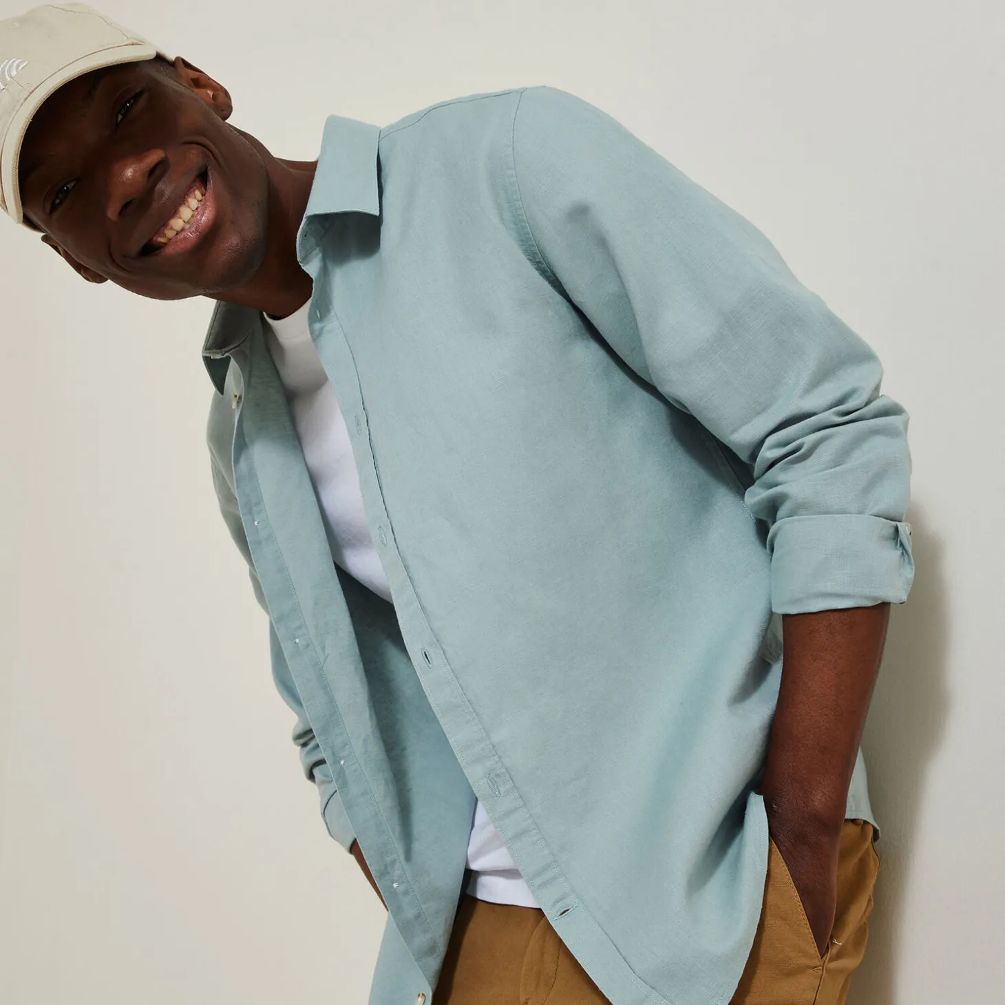 Store Regular effen hemd in katoen en linnen Overhemd