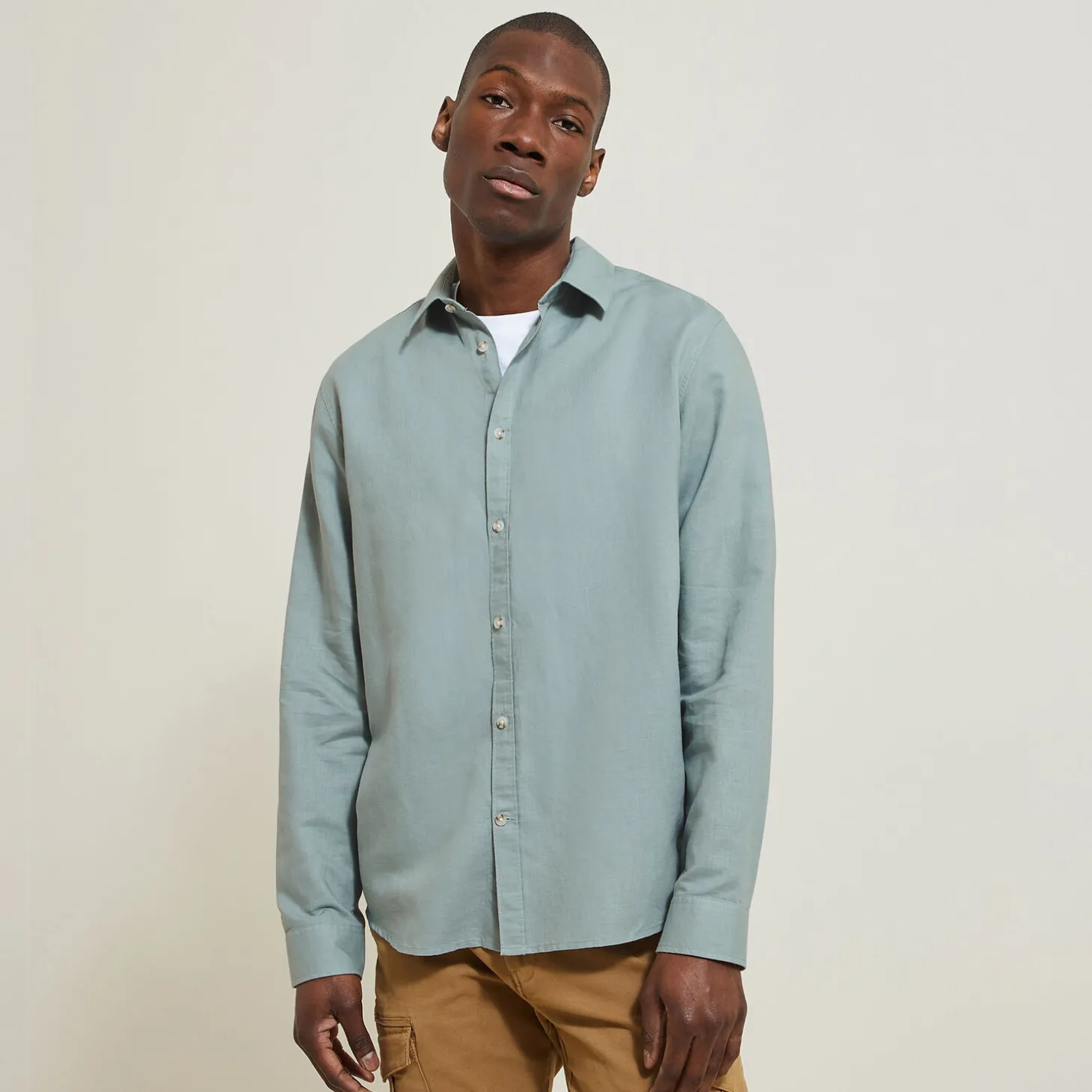 Store Regular effen hemd in katoen en linnen Overhemd