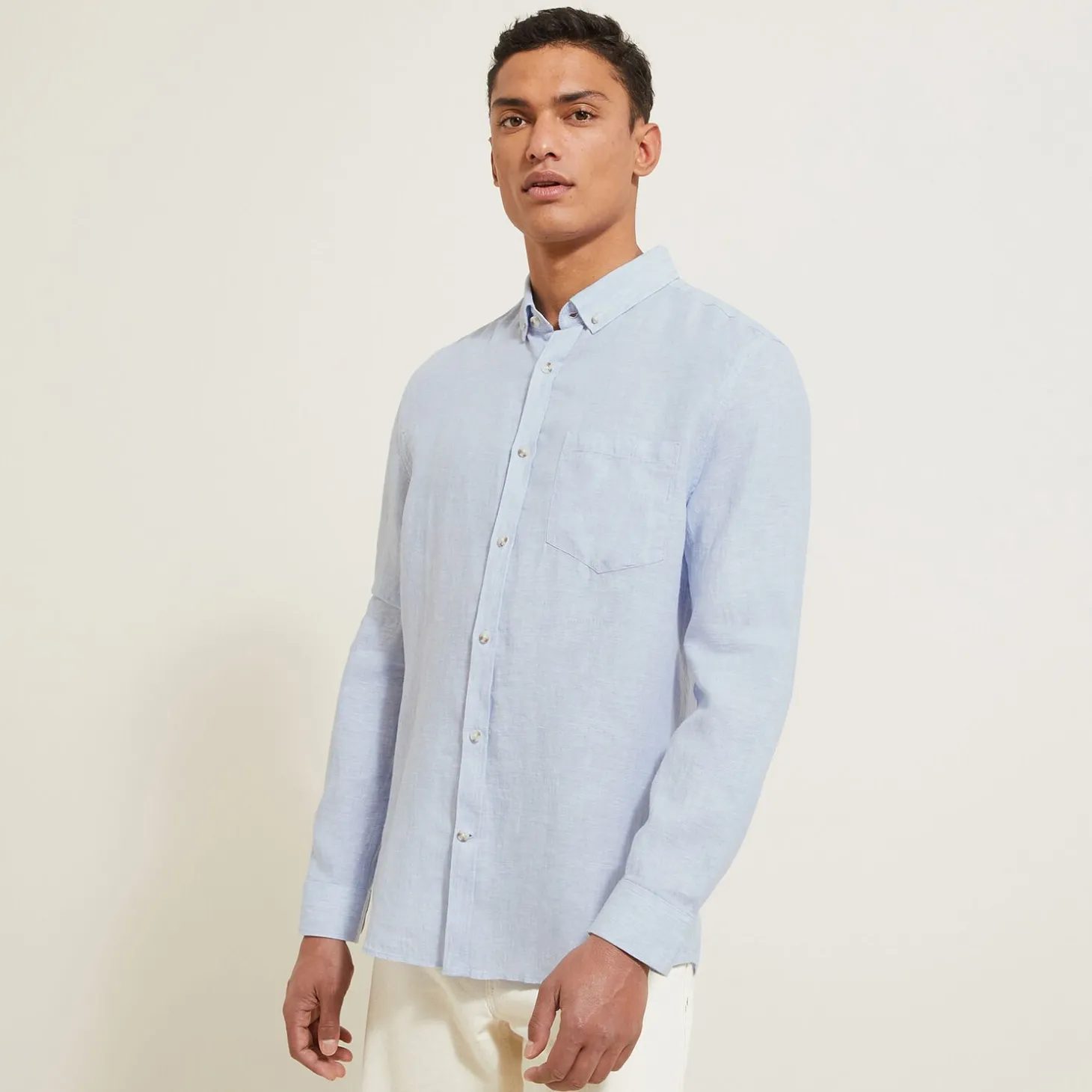 Cheap Regular effen hemd in linnen Overhemd