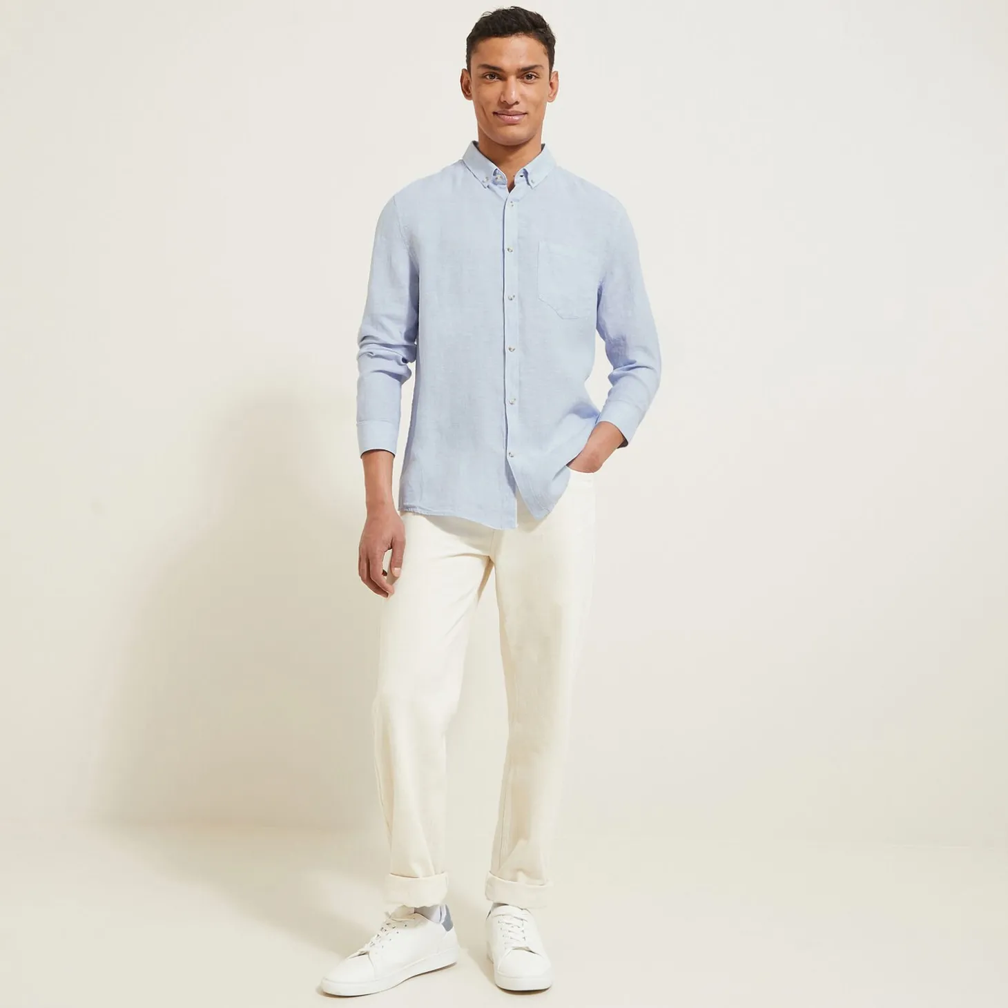 Cheap Regular effen hemd in linnen Overhemd