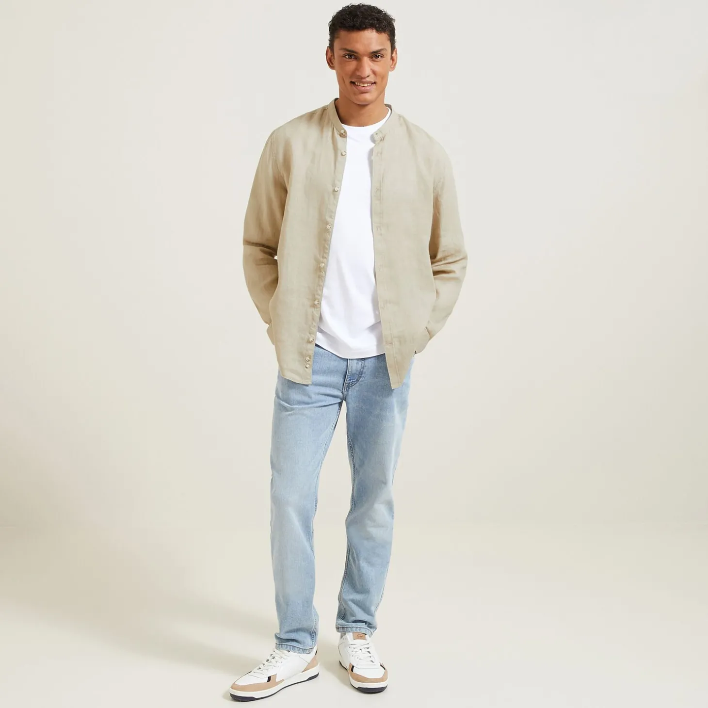 Cheap Regular effen hemd in linnen met mao-kraag Overhemd