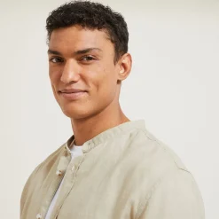 Cheap Regular effen hemd in linnen met mao-kraag Overhemd