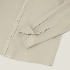 Cheap Regular effen hemd in linnen met mao-kraag Overhemd