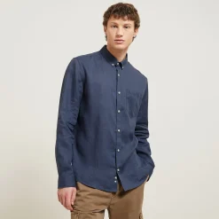 Sale Regular effen hemd in linnen Overhemd