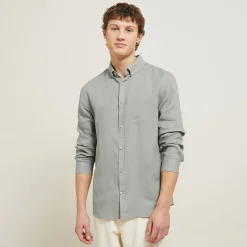 New Regular effen hemd in linnen Overhemd