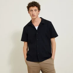 Shop Regular effen katoenen hemdje met wafeleffect Overhemd