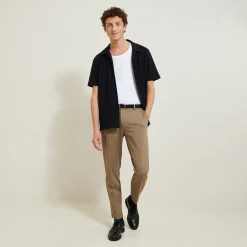 Shop Regular effen katoenen hemdje met wafeleffect Overhemd