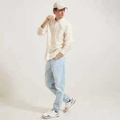 Fashion Regular gestreept hemd in katoen en linnen Overhemd