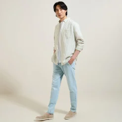 Clearance Regular gestreept hemd in katoen en linnen Overhemd