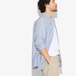 Sale Regular gestreept hemd in katoen en linnen Overhemd