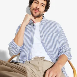 Sale Regular gestreept hemd in katoen en linnen Overhemd