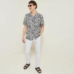 Fashion Regular hemdje met print in katoen en linnen Overhemd