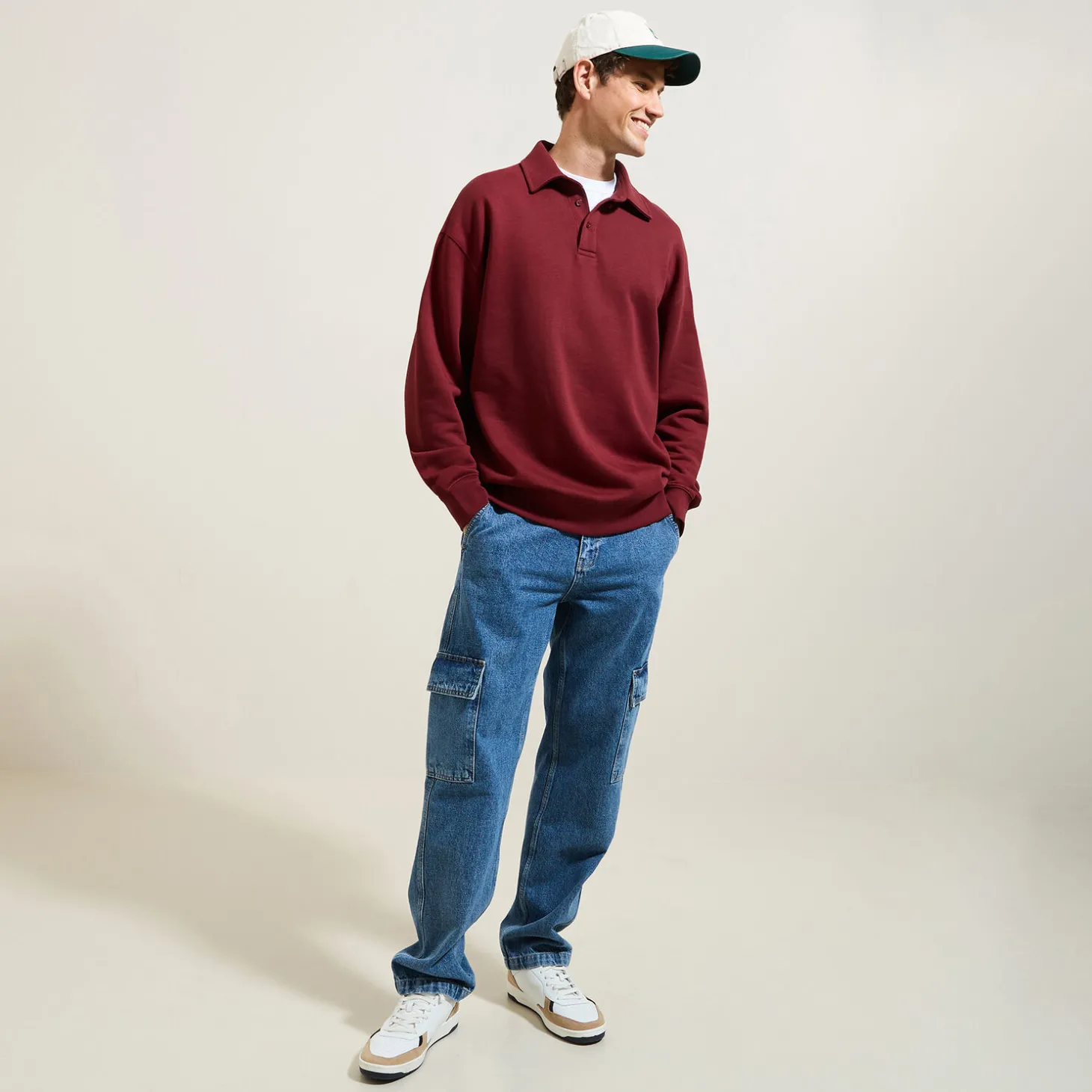 Online Relaxed effen sweater met polokraag Sweater