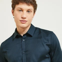 Best Sale Slim effen hemd 'stay white/black' in katoen Formele Overhemden|Overhemd