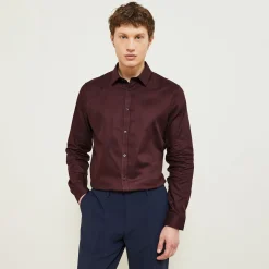 Sale Slim effen hemd 'stay white/black' in katoen Formele Overhemden|Overhemd