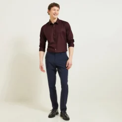 Sale Slim effen hemd 'stay white/black' in katoen Formele Overhemden|Overhemd