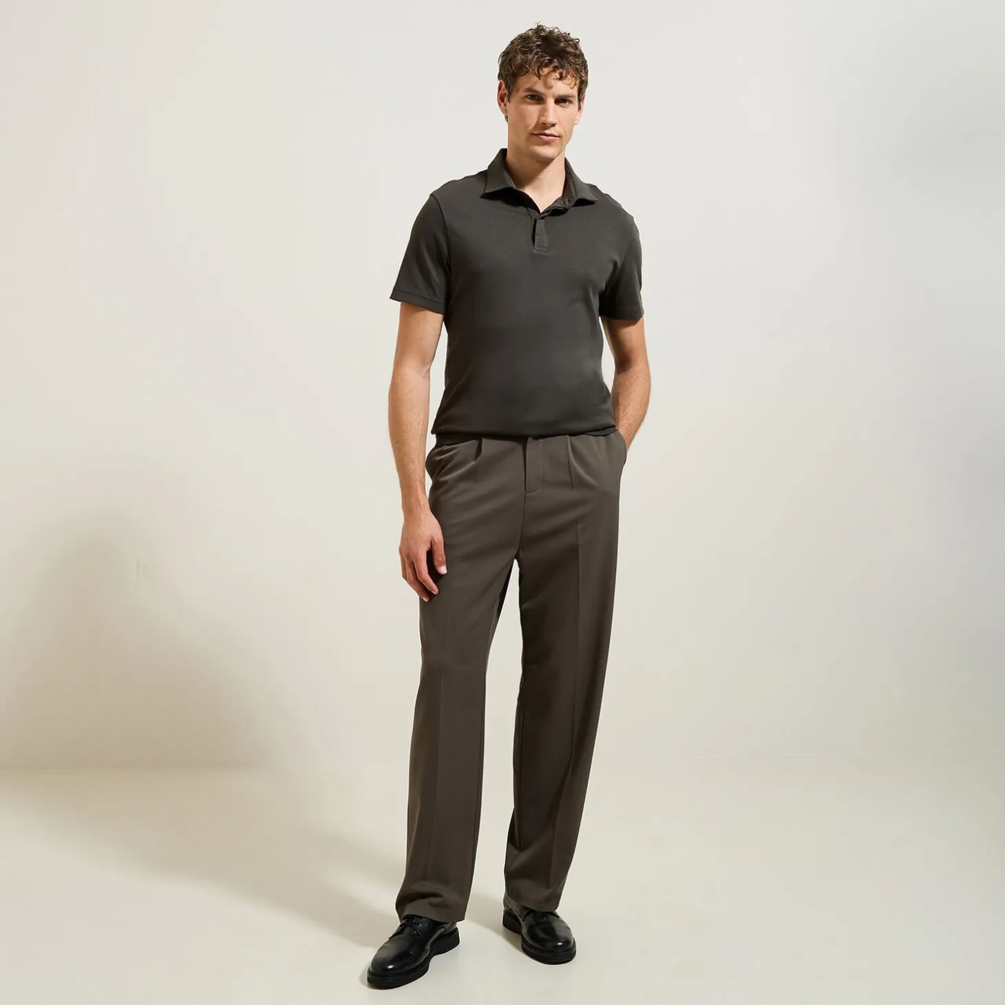 New Slim effen polo met korte mouwen en Italiaanse kra Polo
