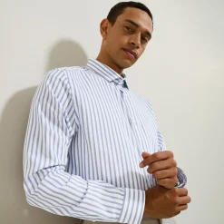 Outlet Slim fit gestreept katoenen overhemd, strijkvrij Makkelijk Te Strijken Hemd|Formele Overhemden