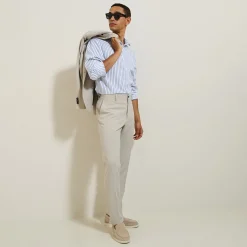 Outlet Slim fit gestreept katoenen overhemd, strijkvrij Makkelijk Te Strijken Hemd|Formele Overhemden