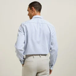 Outlet Slim fit gestreept katoenen overhemd, strijkvrij Makkelijk Te Strijken Hemd|Formele Overhemden