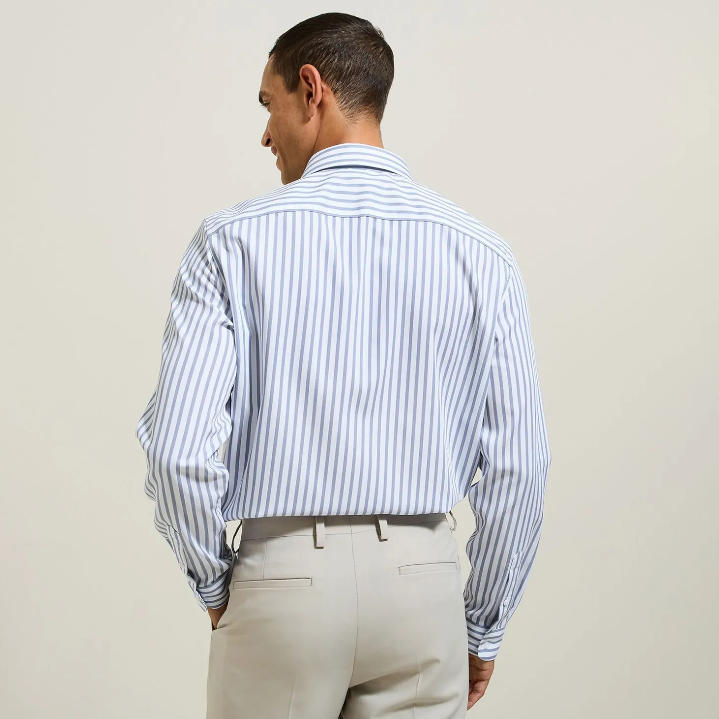 Outlet Slim fit gestreept katoenen overhemd, strijkvrij Makkelijk Te Strijken Hemd|Formele Overhemden