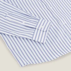 Outlet Slim fit gestreept katoenen overhemd, strijkvrij Makkelijk Te Strijken Hemd|Formele Overhemden
