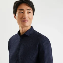 Best Sale Slim hemd in biokatoen met jacquard microprint Formele Overhemden|Overhemd