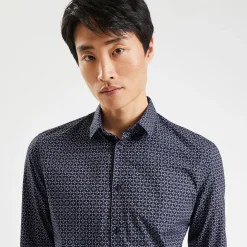Hot Slim hemd met geometrische print in biokatoen Formele Overhemden|Overhemd