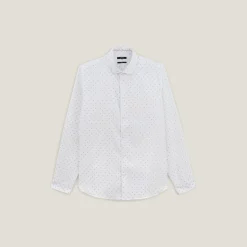 Best Sale Slim hemd met microprint in katoen Makkelijk Te Strijken Hemd|Formele Overhemden