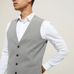 Discount Slim kostuumgilet met pied-de-puce-motief Kostuumgilet