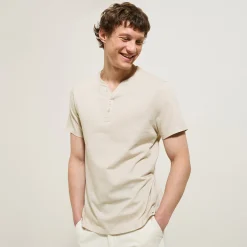 Outlet Slim T-shirt met Tunesische kraag T-shirt