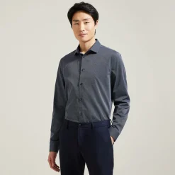 Best Sale Strijkvrij slim microjacquard hemd in katoen Makkelijk Te Strijken Hemd|Formele Overhemden